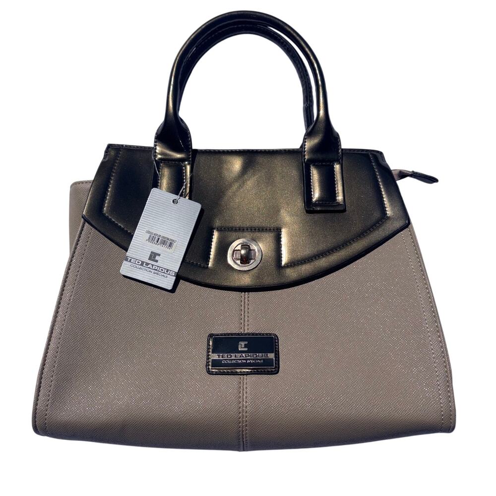 NWT Ted Lapidus Collection Speciale Satchel Handbag Taupe & Metallic Bronze